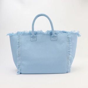 Baby Blue Canvas Fringe Bag